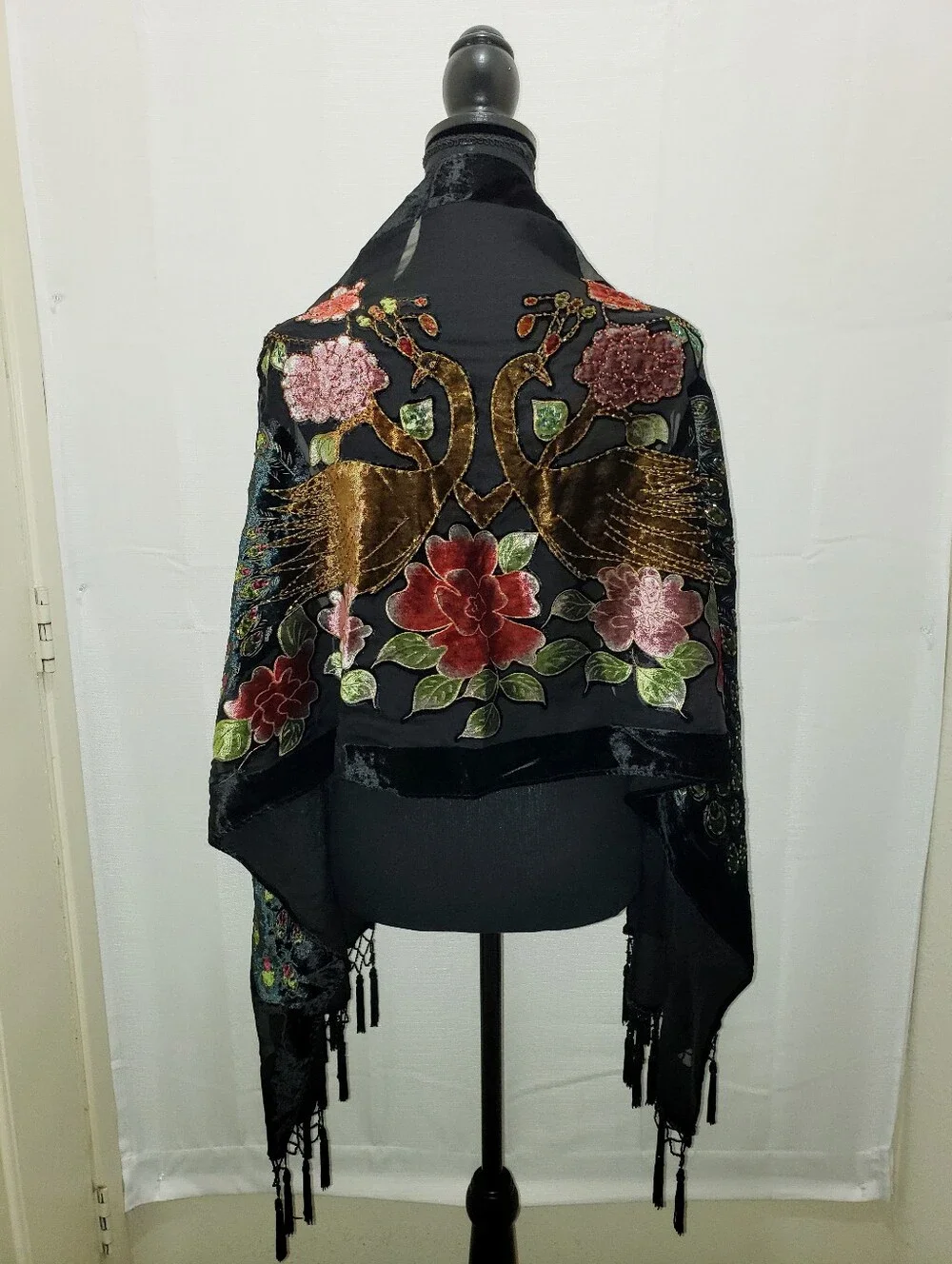 Embroidered Peacock Scarf/Shawl